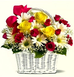 Mixed flowers in a basket